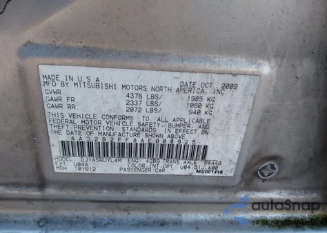 2010 Mitsubishi Galant Fe from USA, damaged, VIN 4A32B2FF8AE008925